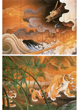 橋本 雅邦「龍虎図屏風」