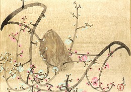 前田 青邨「月と紅白梅」