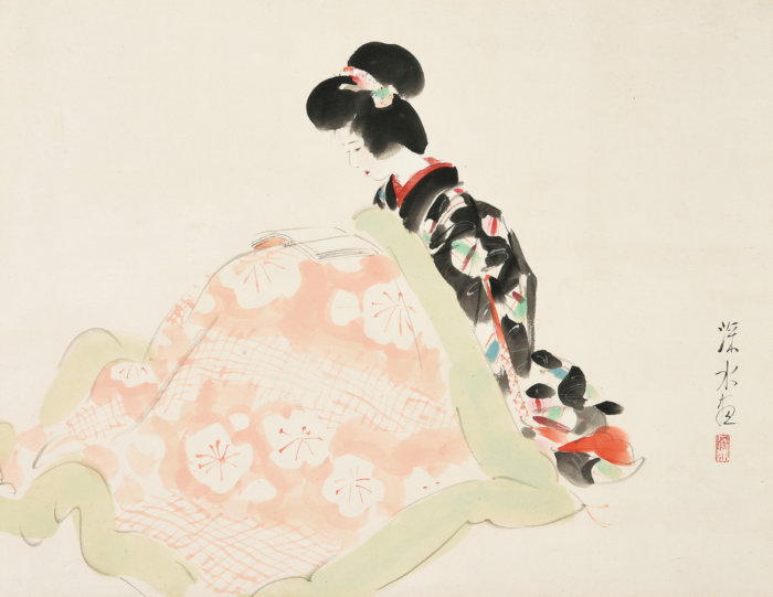 伊東 深水「こたつ」
