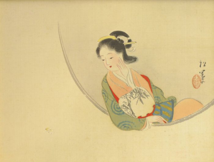 上村 松園「春窓美人（画帳の一葉）」