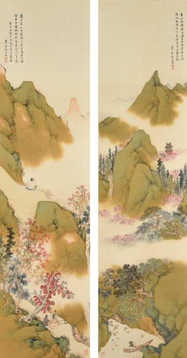 小室 翠雲「武陵桃源図 楓林停車図」