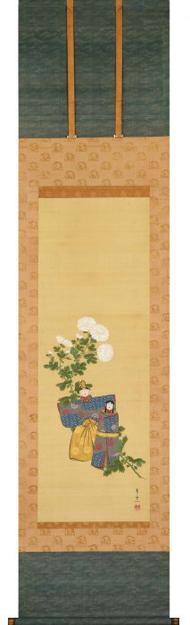 鈴木 其一「白菊に紙雛図」