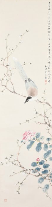 小室 翠雲「佳禽趂春図」