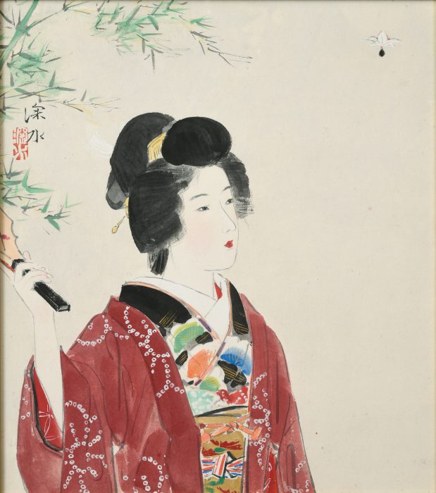 伊東 深水「羽子の音」