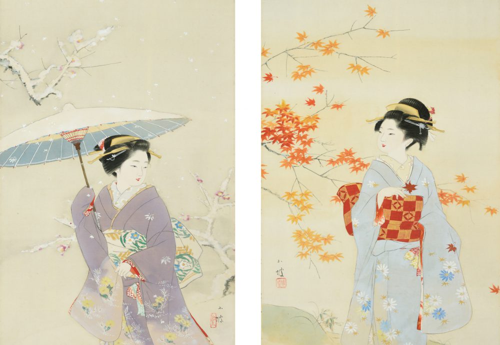 伊藤 小坡「(右幅)紅葉の頃　(左幅)雪の朝」【掛軸双幅】　※価格はお問い合わせください