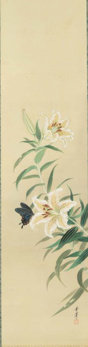 高畠華宵「百合に蝶」