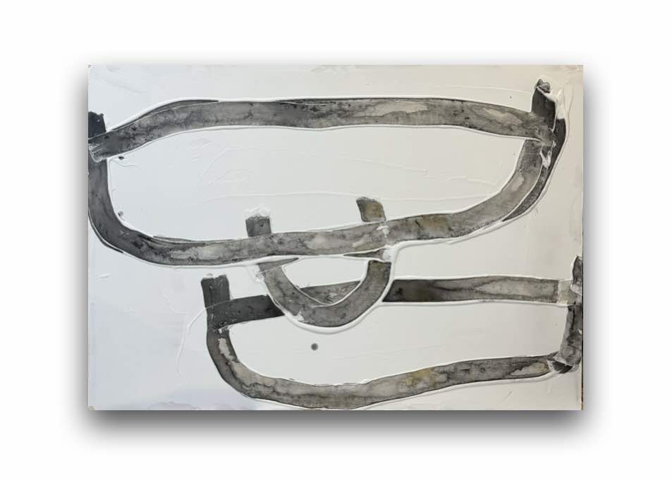  『MUKU⇨口・口・口』   サイズ: 72.8ｘ103.0cm  アクリル絵具、ボンド墨、木製パネル  2024